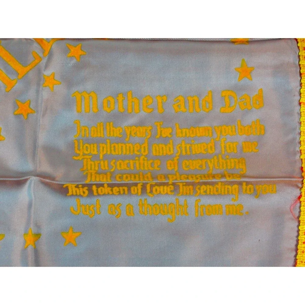 Vintage WWII US Army Sweetheart Pillow Cover Fort Sill Oklahoma Mother Dad Poem